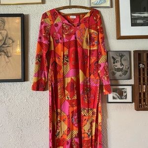 Vintage Floral Print Pink Dress/Cover Up